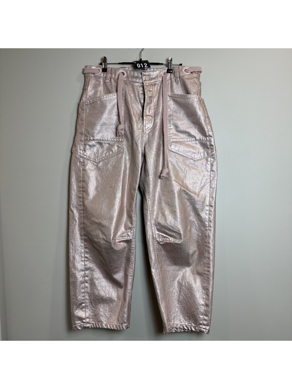 We The Free People Moxie Pink Metallic Low-Slung Barrel Jeans 34” waist 16/18 29